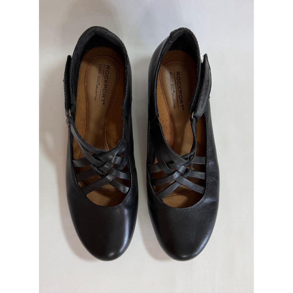 Rockport Cobb Hill Judson Black Leather Strappy Mary Jane Flats Size 7